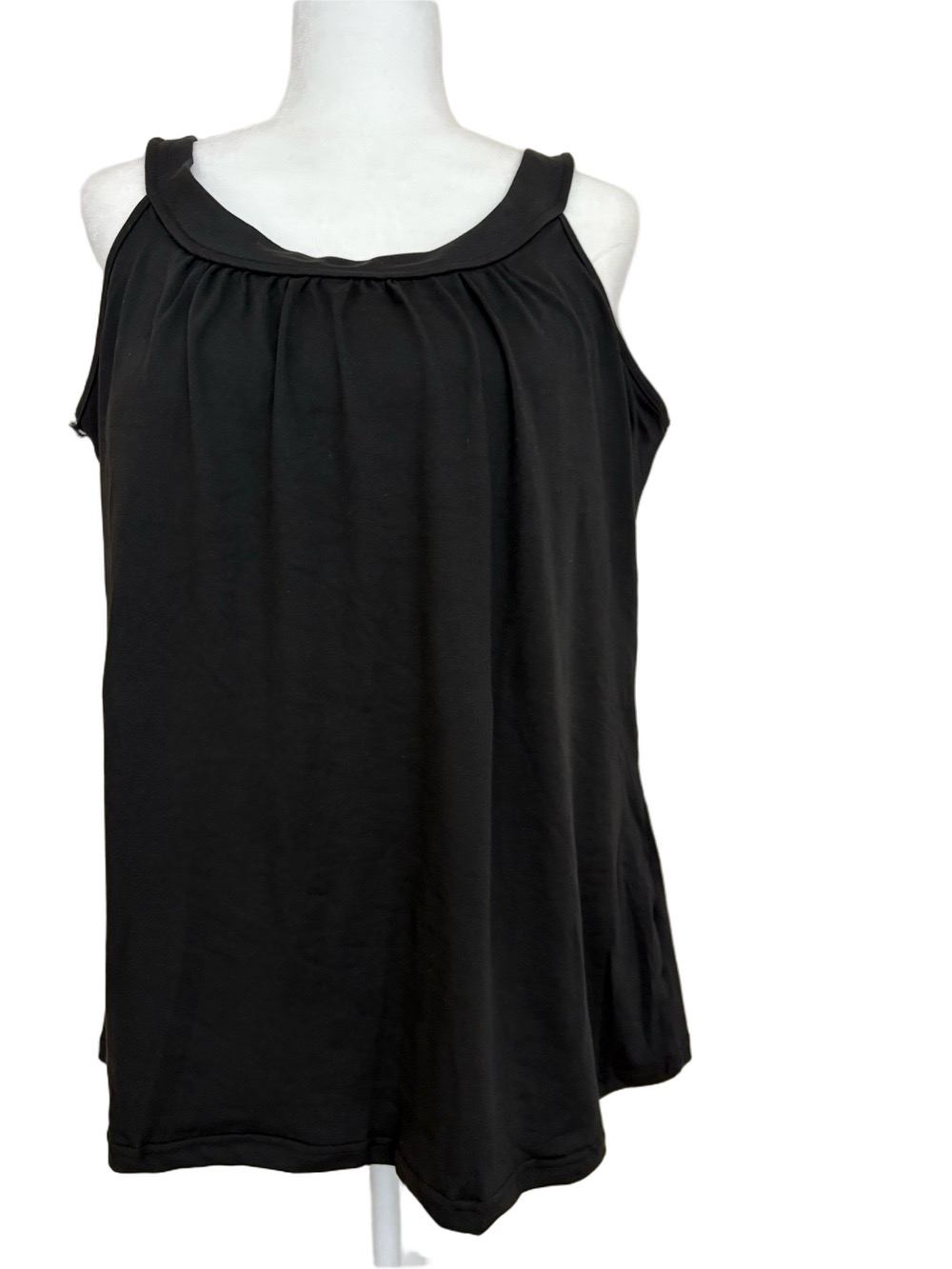 Women’s Black Sleeveless Pleated Neck Top with Built In Bra